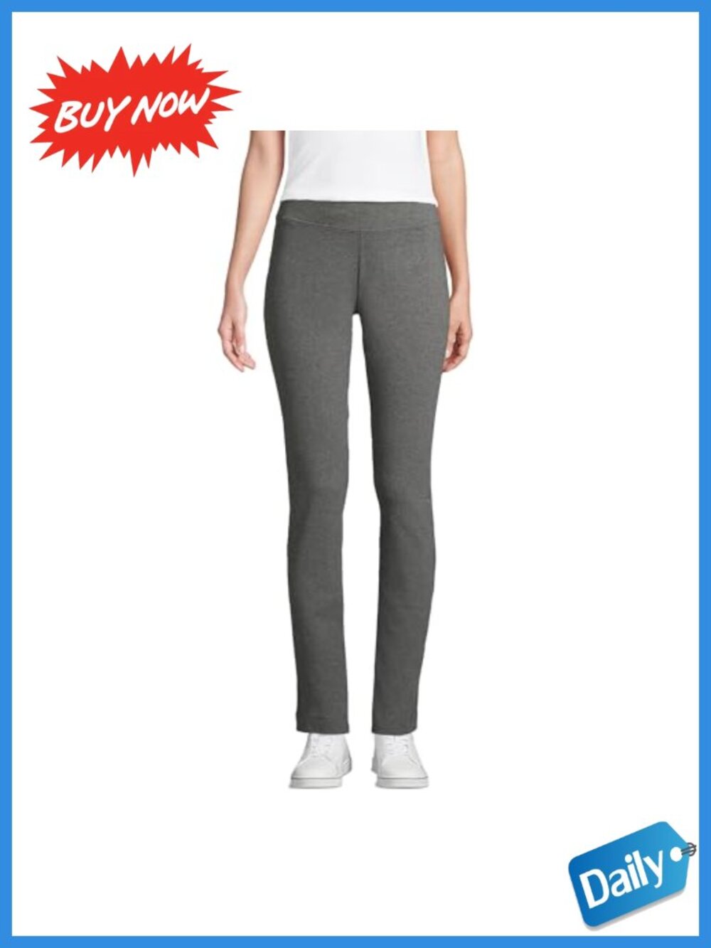 Slim Leg Knit Pull On Pants Cotton Spandex Mid Rise Skinny Trousers